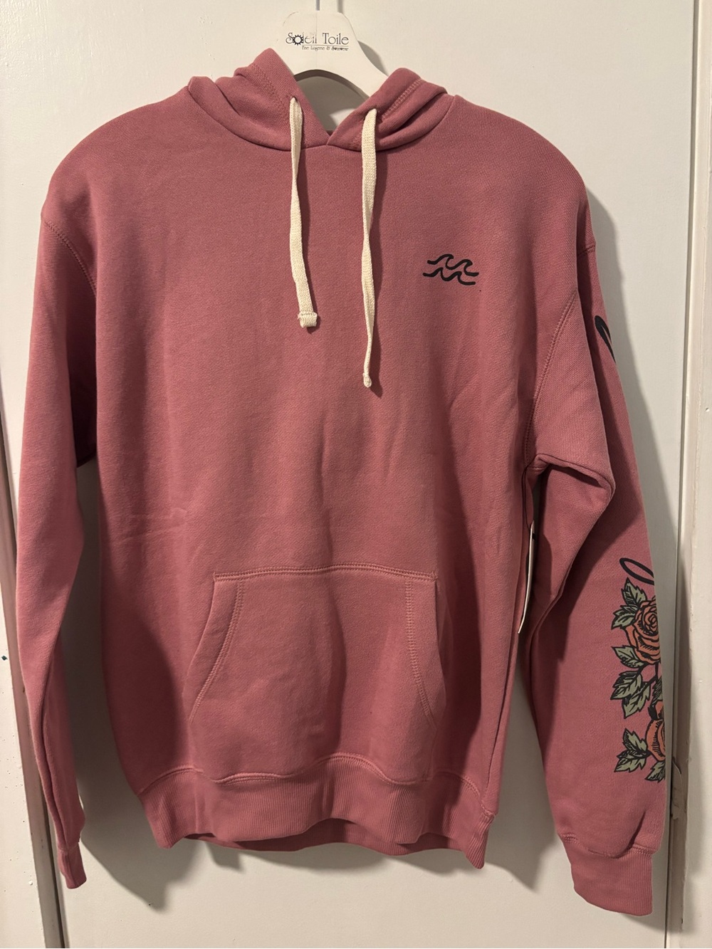 Billabong Rose Pink Crewneck Hoodie with Sleeve Floral Graphic - Picture 1 of 4